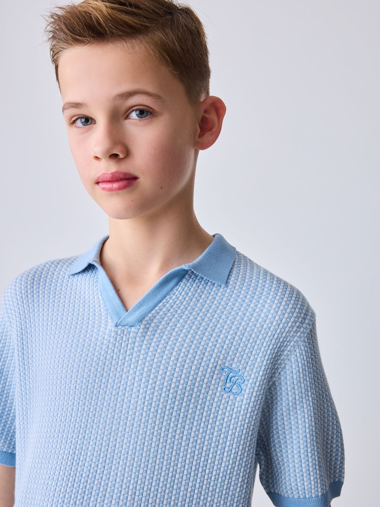 Baker by Ted Baker Knitted Blue Polo Shirt - Image 1 of 11 Baker by Ted Baker Knitted Blue Polo Shirt - Image 1 of 11