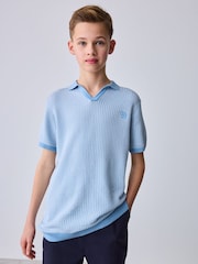Baker by Ted Baker Knitted Blue Polo Shirt - Image 2 of 11