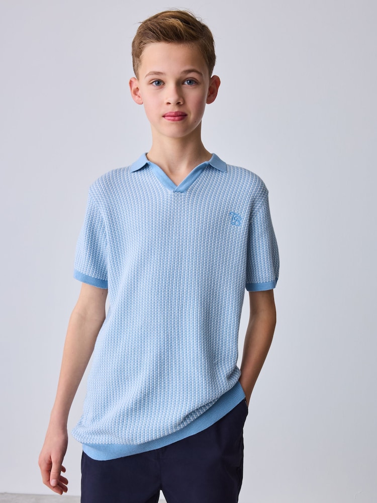 Baker by Ted Baker Knitted Blue Polo Shirt - Image 2 of 11 Baker by Ted Baker Knitted Blue Polo Shirt - Image 2 of 11