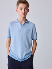 Baker by Ted Baker Knitted Blue Polo Shirt - Image 3 of 11