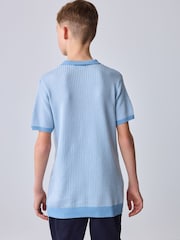 Baker by Ted Baker Knitted Blue Polo Shirt - Image 4 of 11