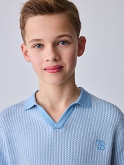 Baker by Ted Baker Knitted Blue Polo Shirt - Image 5 of 11