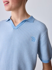 Baker by Ted Baker Knitted Blue Polo Shirt - Image 6 of 11