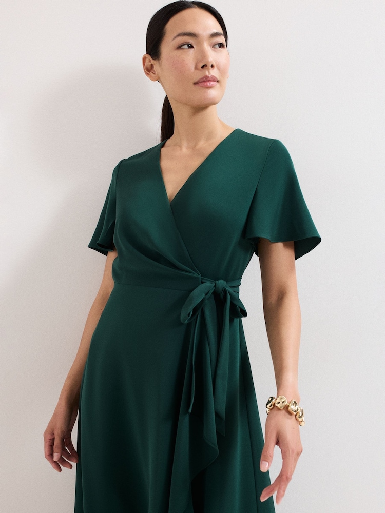 knit wrap dress Gold Plus Size Foil Knit Faux Wrap Dress With Long Sleeves