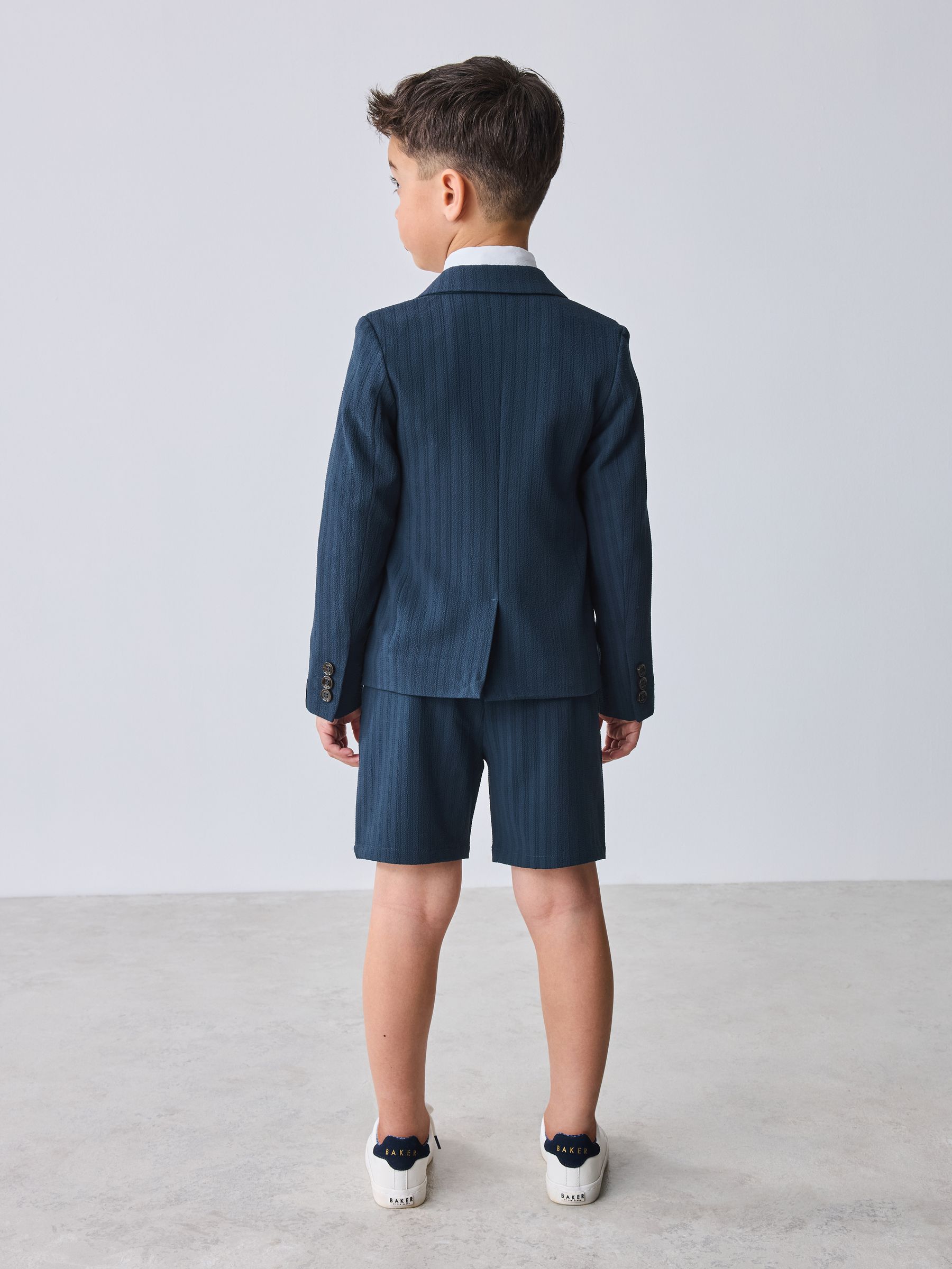  3点　シアサッカーテーラードジャケット　パンツ　ショートパンツ Next：日本 Baker by Ted Baker ネイビー シアサッカーテクスチャード