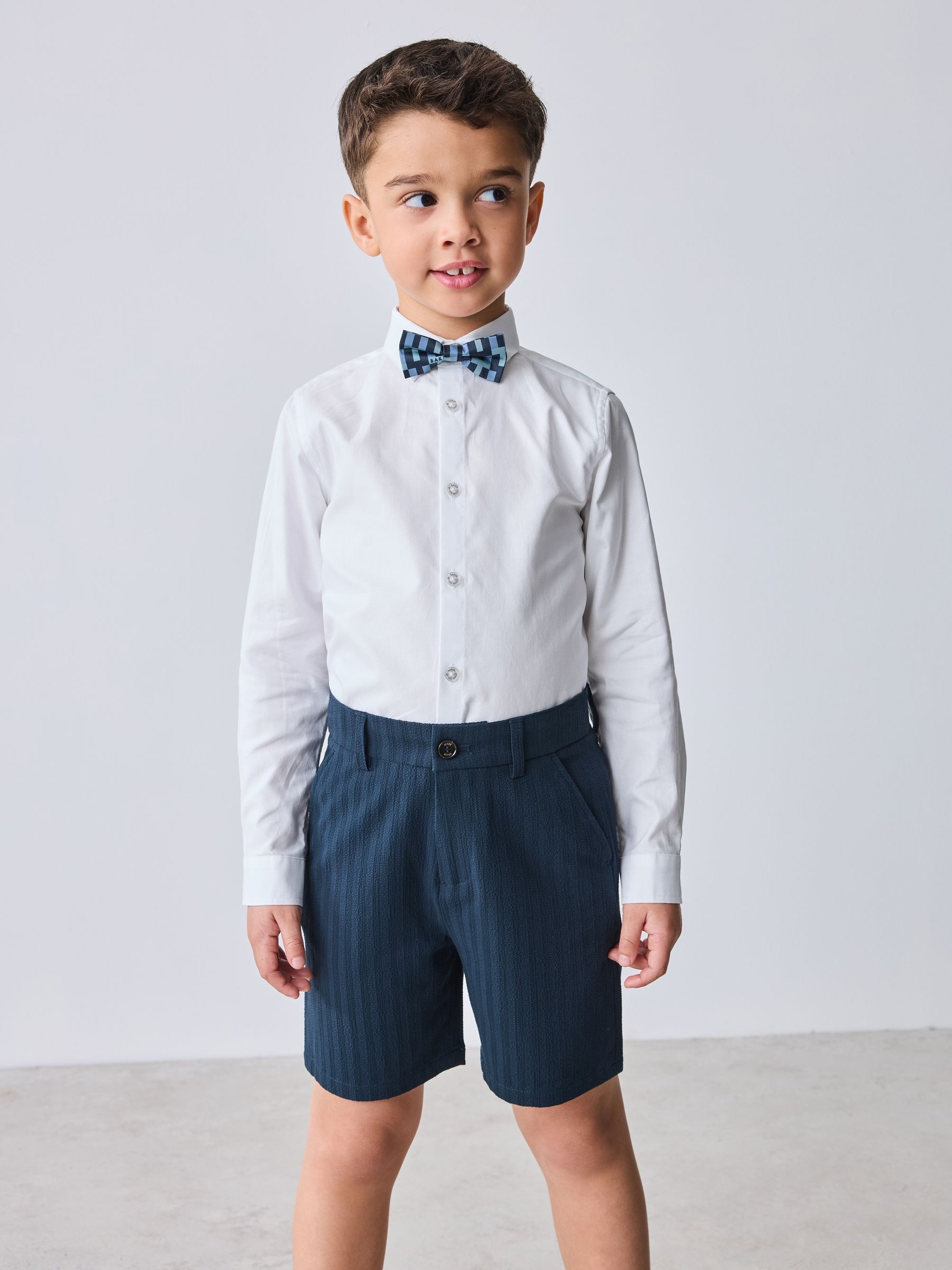  3点　シアサッカーテーラードジャケット　パンツ　ショートパンツ Next：日本 Baker by Ted Baker ネイビー シアサッカーテクスチャード