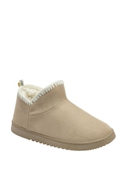 Dunlop Cream Faux Suede Whipstitch Bootee Slippers - Image 1 of 4