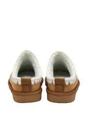 Cream - Dunlop Faux Suede Whipstitch Mule Slippers - Slika 3 iz 4