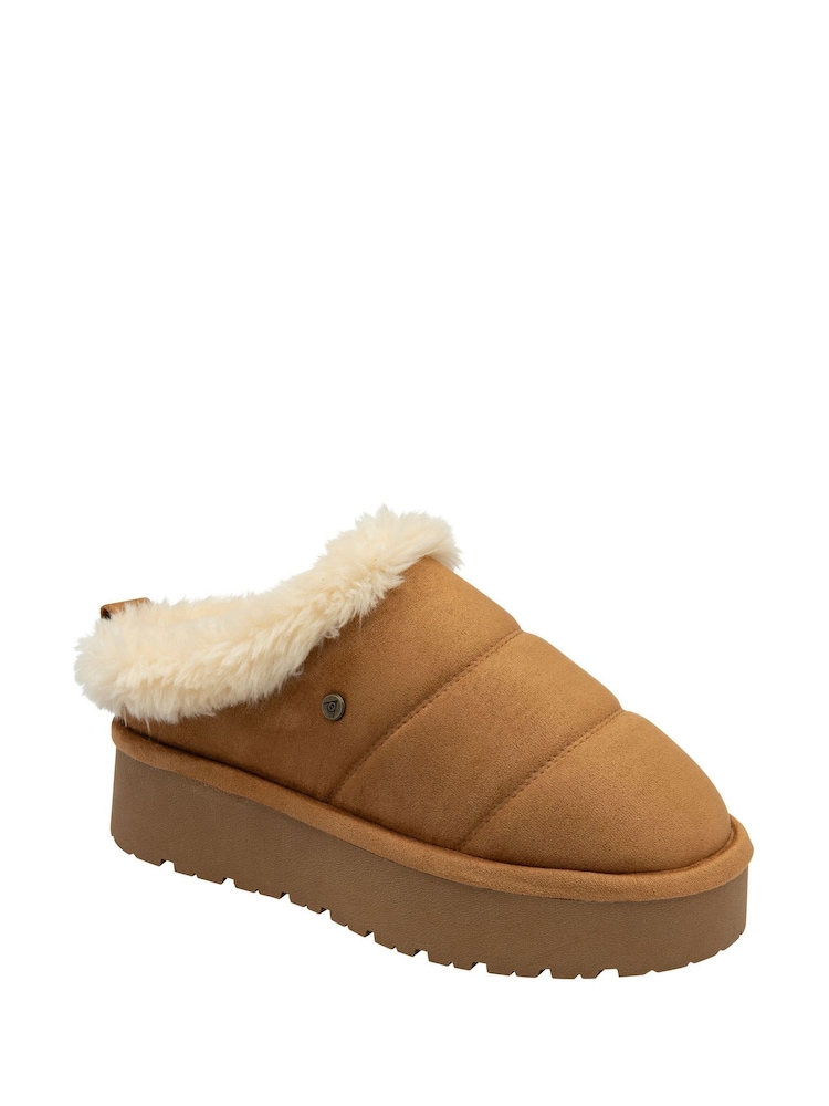 Dunlop Brown Faux Suede Mule Slippers - Image 1 of 4 Dunlop Brown Faux Suede Mule Slippers - Image 1 of 4