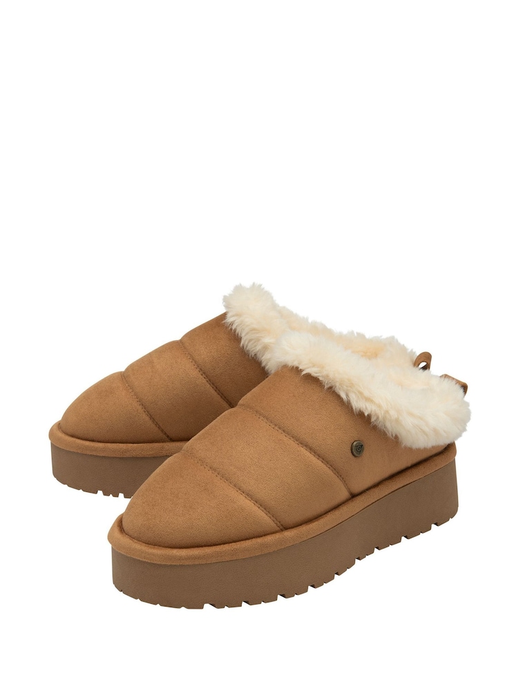 Dunlop Brown Faux Suede Mule Slippers - Image 2 of 4 Dunlop Brown Faux Suede Mule Slippers - Image 2 of 4