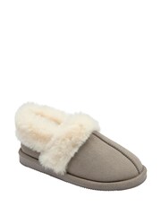 Dunlop Grey Faux Suede Collar Full Slippers - Image 1 of 4