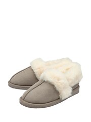 Dunlop Grey Faux Suede Collar Full Slippers - Image 2 of 4