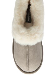 Dunlop Grey Faux Suede Collar Full Slippers - Image 4 of 4