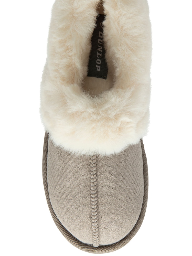 Dunlop Grey Faux Suede Collar Full Slippers - Image 4 of 4