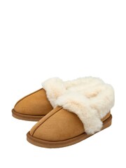 Dunlop Brown Faux Suede Collar Full Slippers - Image 2 of 4