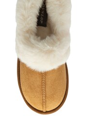 Dunlop Brown Faux Suede Collar Full Slippers - Image 4 of 4