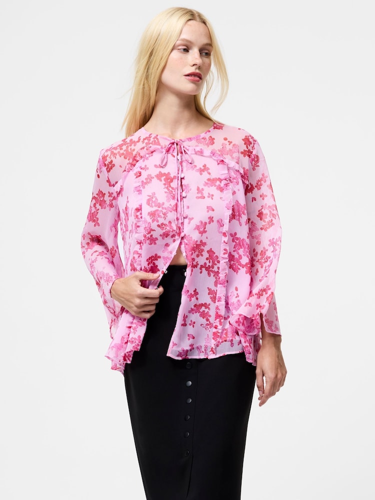 French Connection Pink Isla Hallie Crinkle Tie Blouse - Image 1 of 4