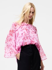 French Connection Pink Isla Hallie Crinkle Tie Blouse - Image 3 of 4