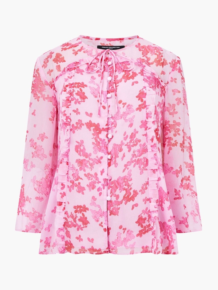 French Connection Pink Isla Hallie Crinkle Tie Blouse - Image 4 of 4