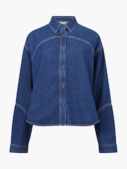 French Connection Blue Archie Denim Crop Shirt - Image 4 of 4