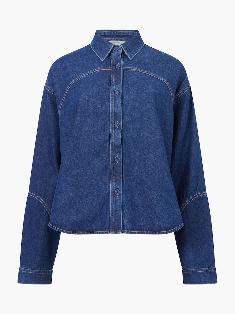 French Connection Blue Archie Denim Crop Shirt - Image 4 of 4 French Connection Blue Archie Denim Crop Shirt - Image 4 of 4