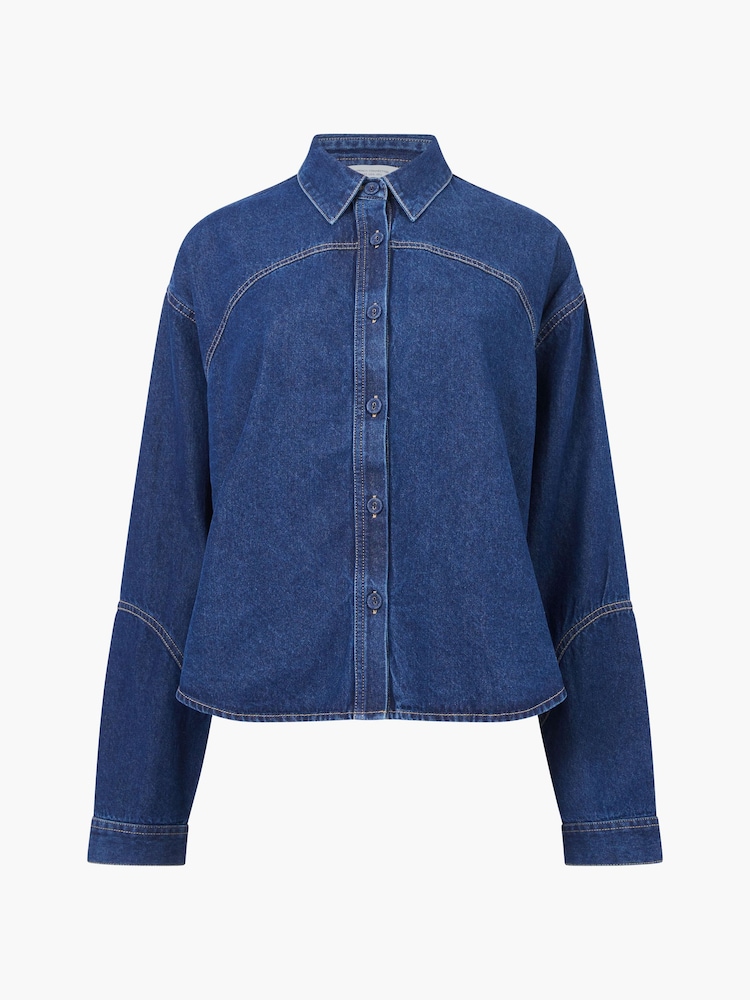 French Connection Blue Archie Denim Crop Shirt - Image 5 of 5 French Connection Blue Archie Denim Crop Shirt - Image 5 of 5