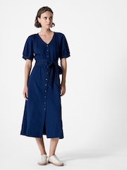 French Connection Blue Zaves Chambray Short Sleeve Dress - Image 1 of 4
