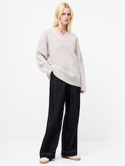 French Connection Grey Kezia Vertical V-Neck Jumper - Image 3 of 4