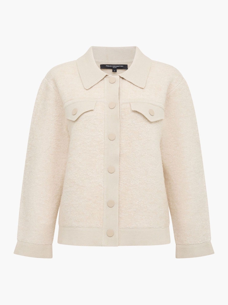 French Connection Natural Ramira Long Sleeve Boucle Knit Jacket - Image 1 of 1 French Connection Natural Ramira Long Sleeve Boucle Knit Jacket - Image 1 of 1