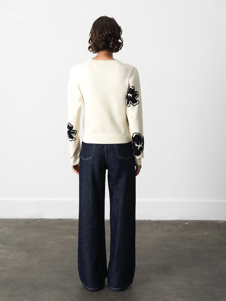 French Connection White Paislee Floral Print Jacquard Jumper - Image 2 of 4 French Connection White Paislee Floral Print Jacquard Jumper - Image 2 of 4