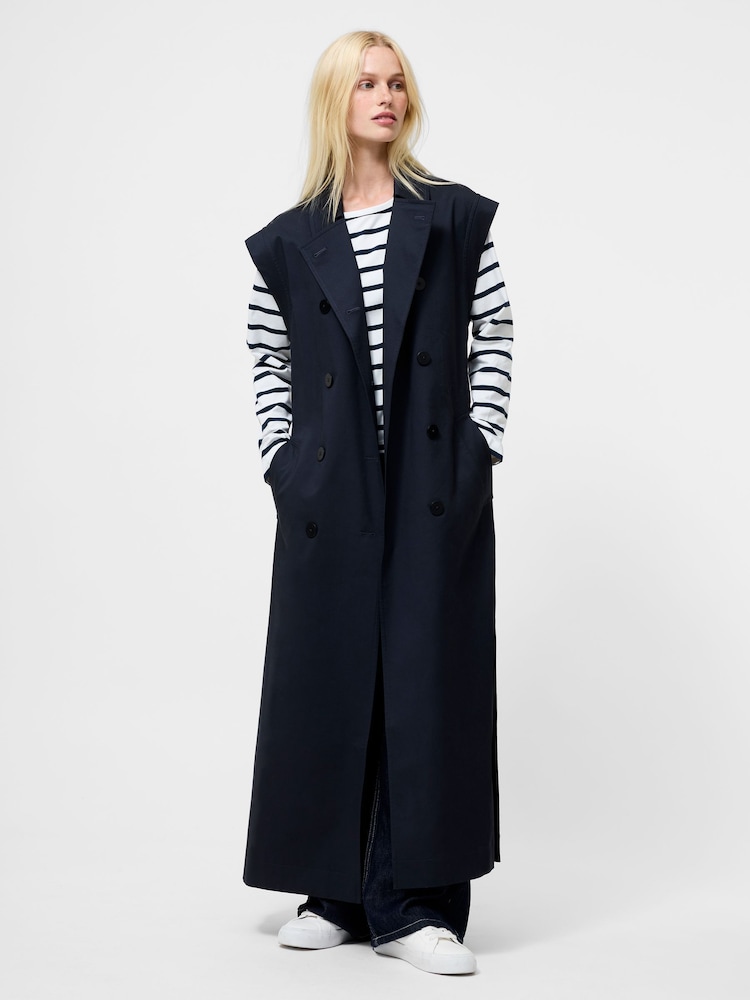 French Connection Blue Danby Sleevless Trench Coat - Image 1 of 4 French Connection Blue Danby Sleevless Trench Coat - Image 1 of 4