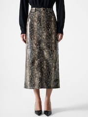 French Connection Animal Brandy Snakeskin Midi PU Skirt - Image 1 of 5