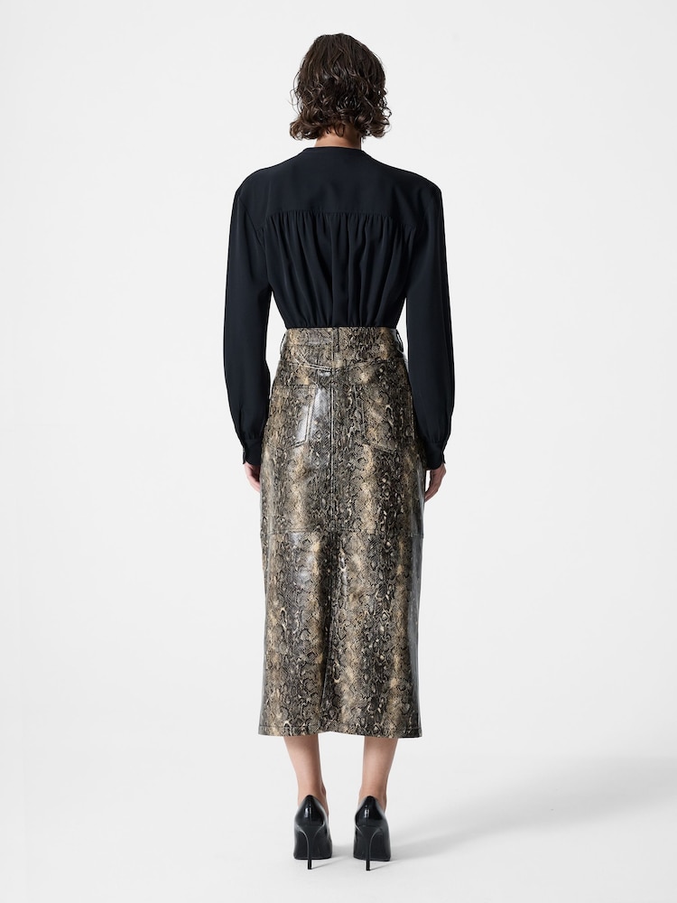 French Connection Animal Brandy Snakeskin Midi PU Skirt - Image 2 of 5