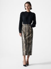 French Connection Animal Brandy Snakeskin Midi PU Skirt - Image 3 of 5