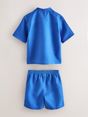 Baker by Ted Baker בצבע כחול סט של מכנסיים קצרים וחולצת פשתן - תמונה 2 מתוך 8