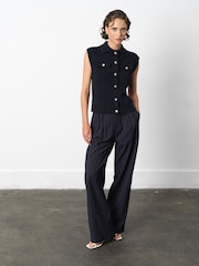 French Connection Blue Roland Knit Collared Gilet - Image 3 of 4