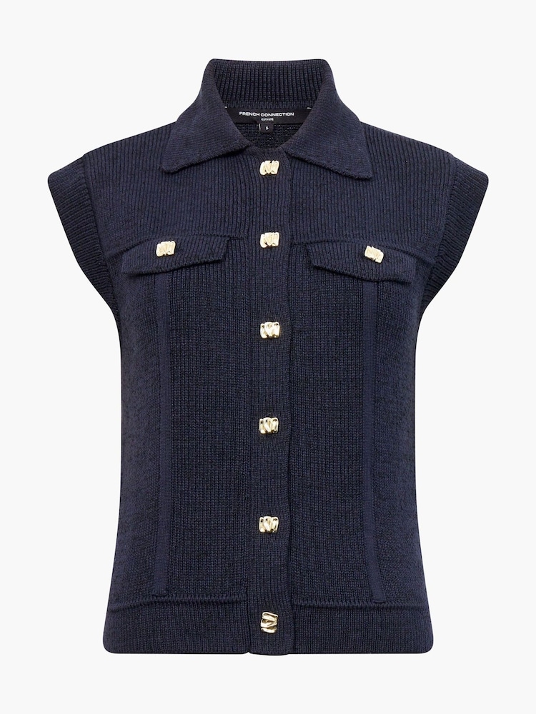 French Connection Blue Roland Knit Collared Gilet - Image 4 of 4