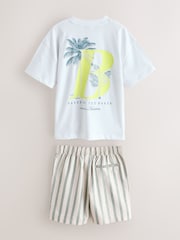 Baker by Ted Baker Graphic White T-Shirt and Stripe Shorts Set - تصویر 7 از 11