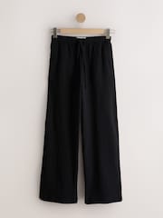 Black Textured Wide Leg Trousers with Linen - Image 4 of 6