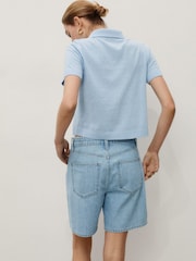 Mango Blue Pleated Denim Bermuda Shorts - Image 3 of 6