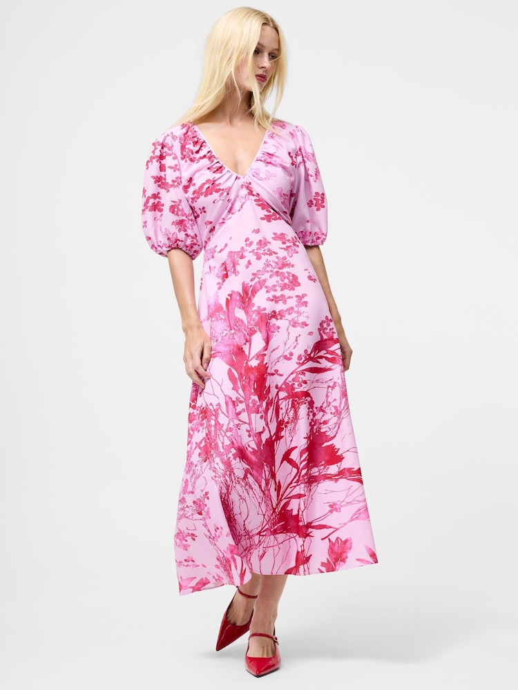 French Connection Pink Isla Odette Twist Neck Tea Dress - Image 1 of 4 French Connection Pink Isla Odette Twist Neck Tea Dress - Image 1 of 4
