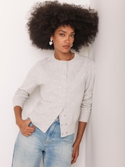Mint Velvet Grey Fine Knit Cotton Blend Cardigan - Image 2 of 7