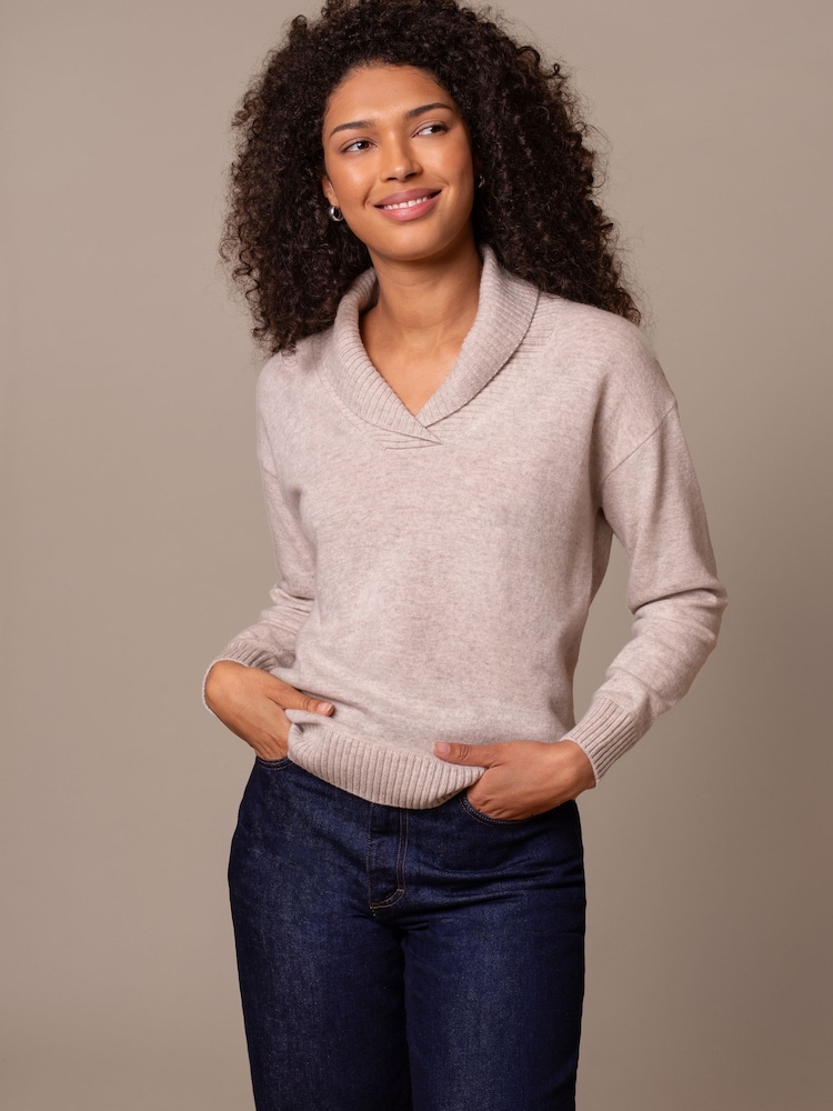 Celtic & Co. Natural Lambswool Shawl Collar Jumper - Slika 1 iz 7