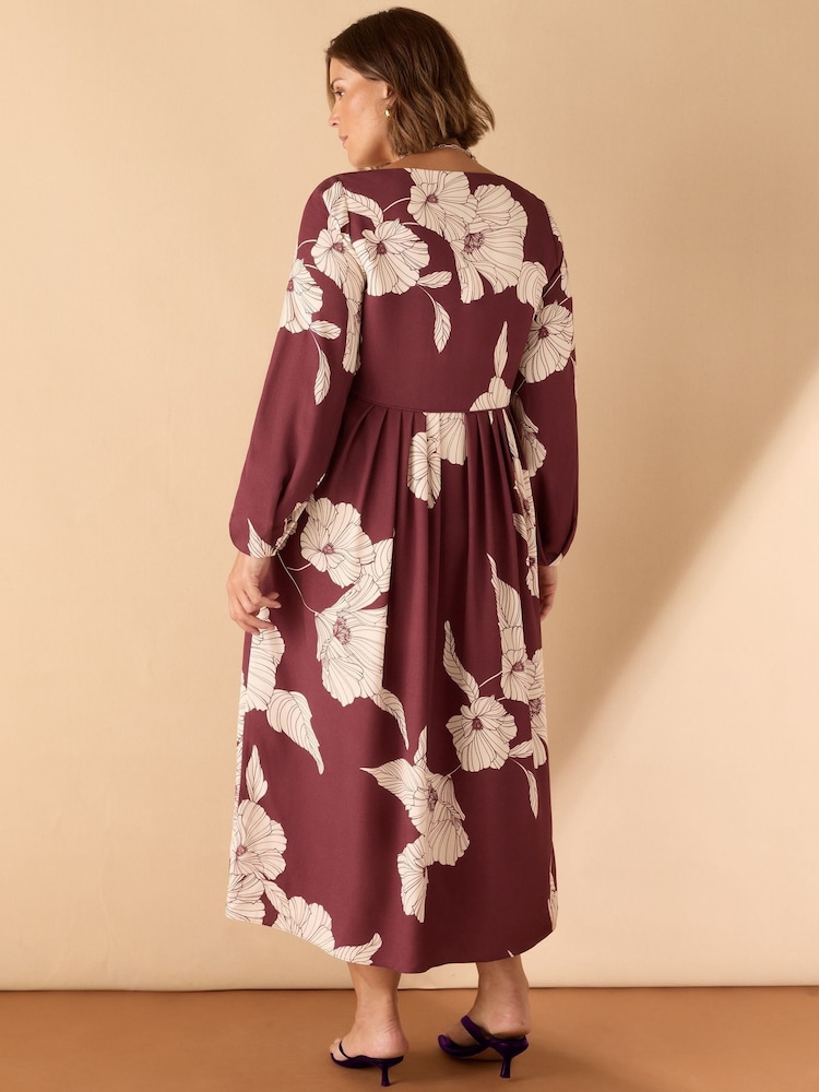 Live Unlimited Burgundy Floral Print Button Up Midaxi Dress - Image 2 of 3 Live Unlimited Burgundy Floral Print Button Up Midaxi Dress - Image 2 of 3