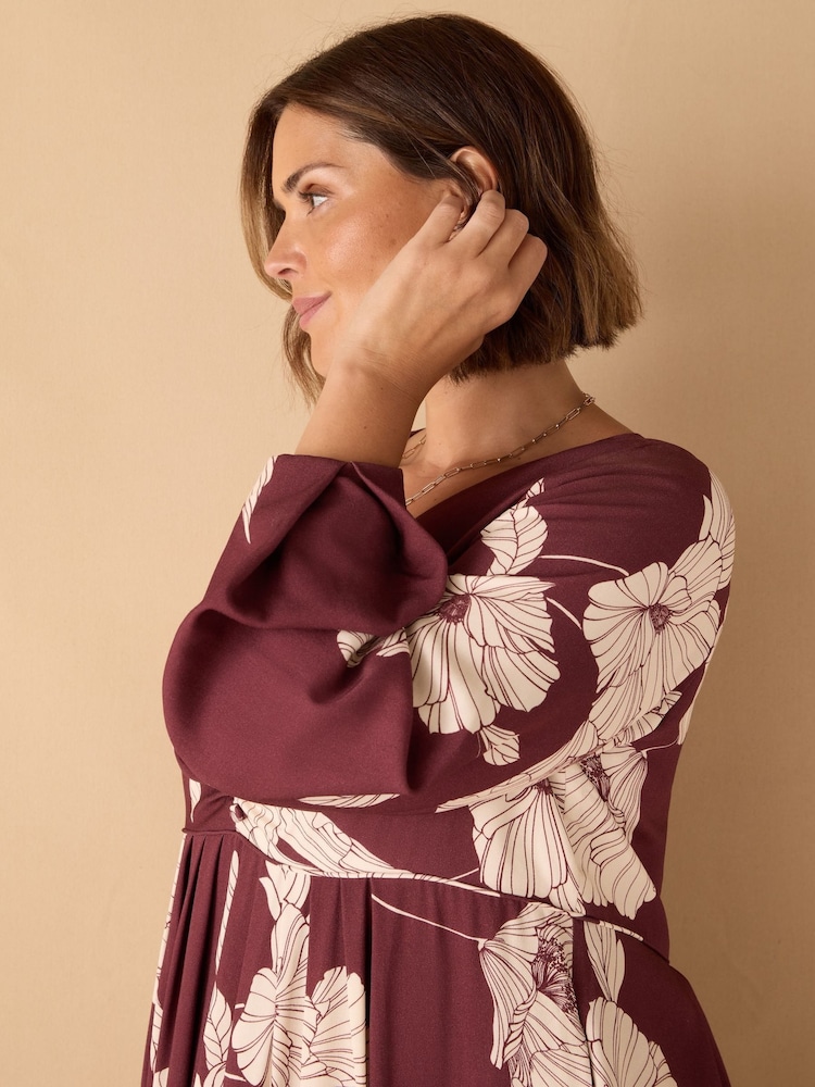 Live Unlimited Burgundy Floral Print Button Up Midaxi Dress - Image 3 of 3 Live Unlimited Burgundy Floral Print Button Up Midaxi Dress - Image 3 of 3