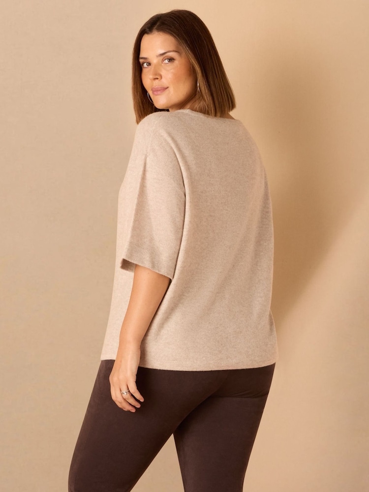 Live Unlimited Cream Ribbed Detail Round Neck T-Shirt - Image 4 of 4 Live Unlimited Cream Ribbed Detail Round Neck T-Shirt - Image 4 of 4