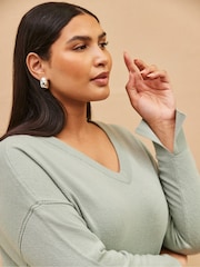 Live Unlimited Green V-Neck Knit Jumper - Image 4 of 5