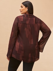 Live Unlimited Brown Abstract Print V-Neck Collared Tunic - Image 1 of 4