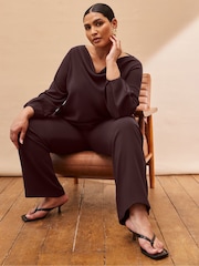Live Unlimited Brown Petite Button Detail Wide Leg Trousers - Image 3 of 4