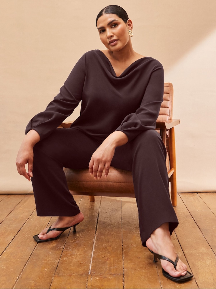 Live Unlimited Brown Petite Button Detail Wide Leg Trousers - Image 4 of 4